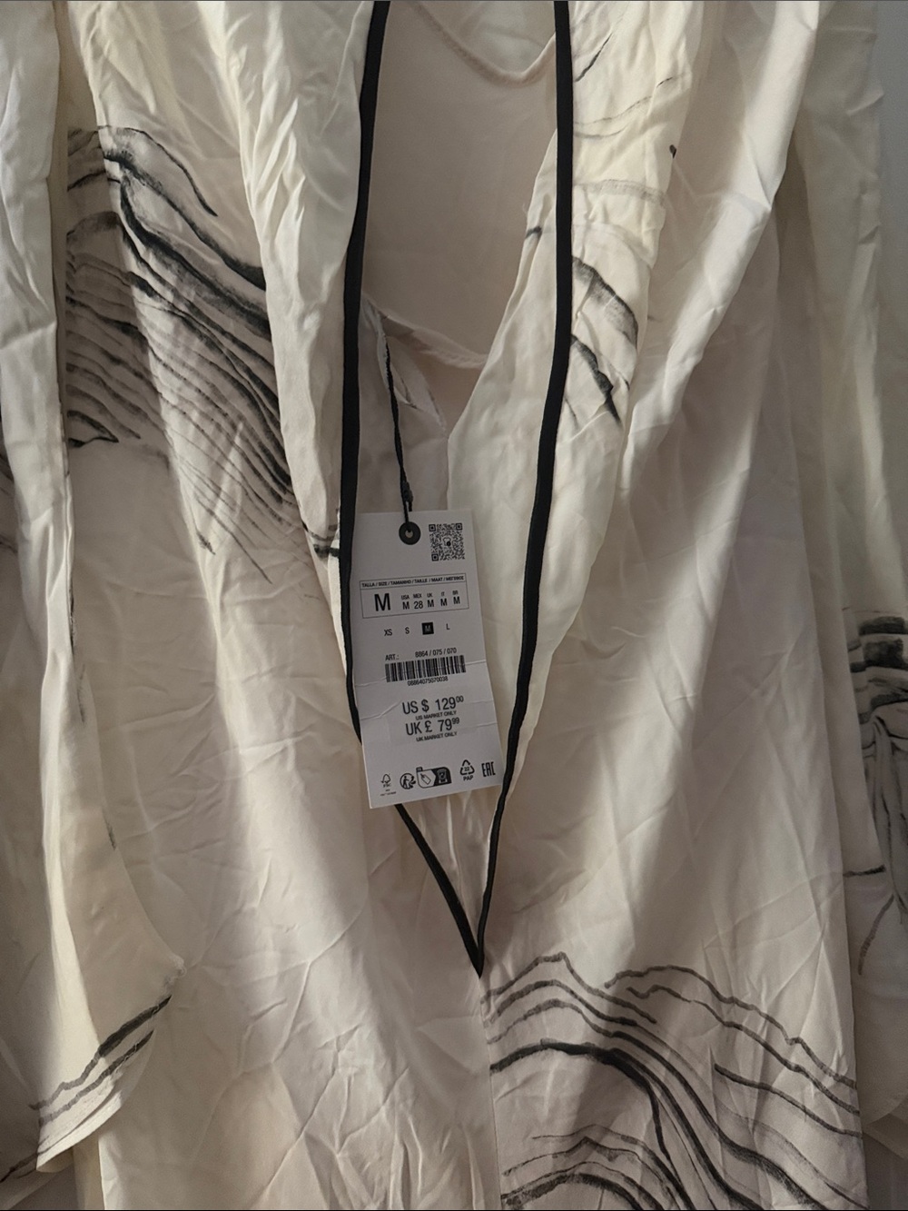 Zara Cream Long-Sleeve Abstract Print Maxi Dress with Black Trim - Picture 13 of 13